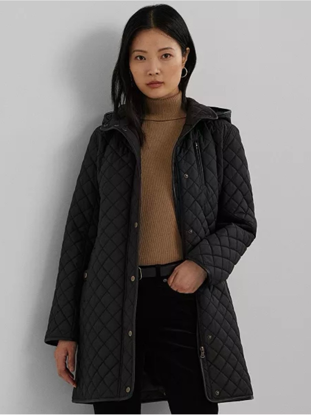 Lauren Ralph Lauren Black Quilted Hooded Coat